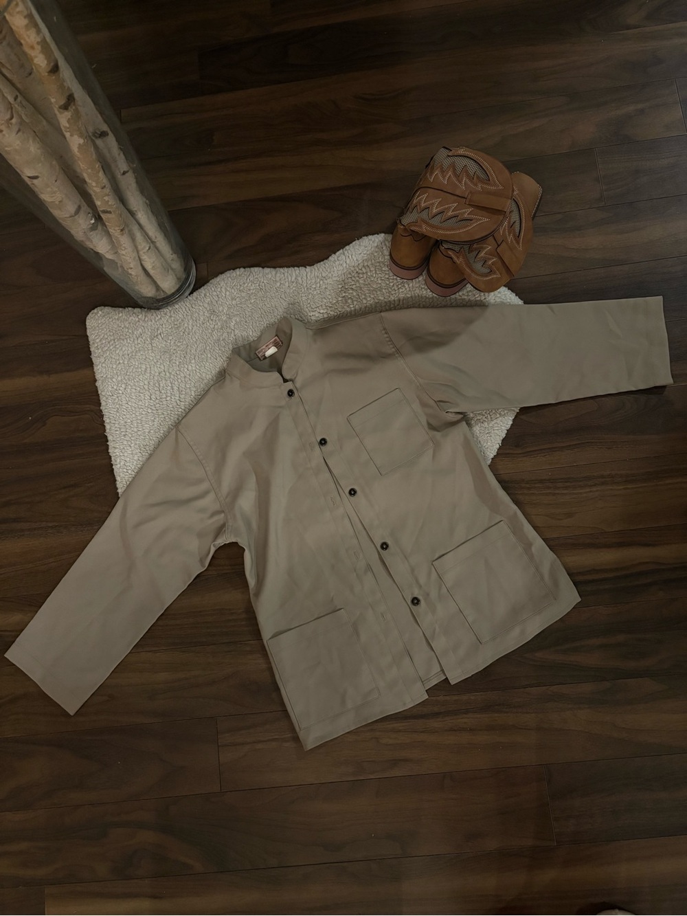 Beige Utility Button-Front Jacket